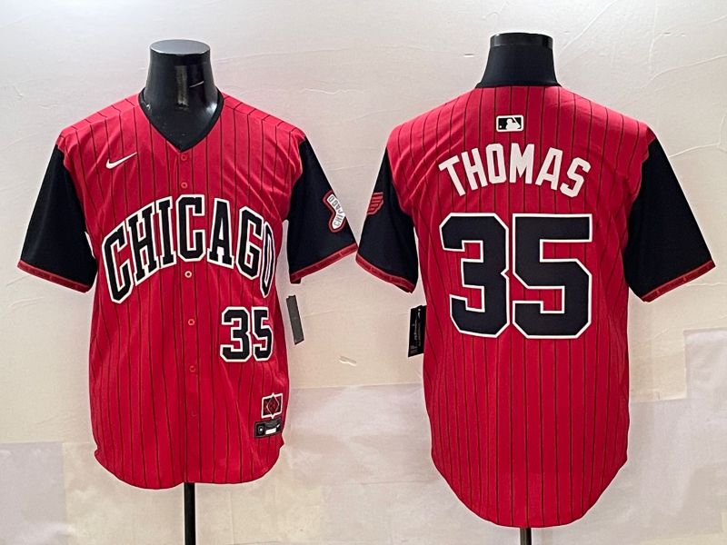 Men Chicago White Sox 35 Thomas Red Stripe Joint Name 2025 Nike MLB Jersey style 11